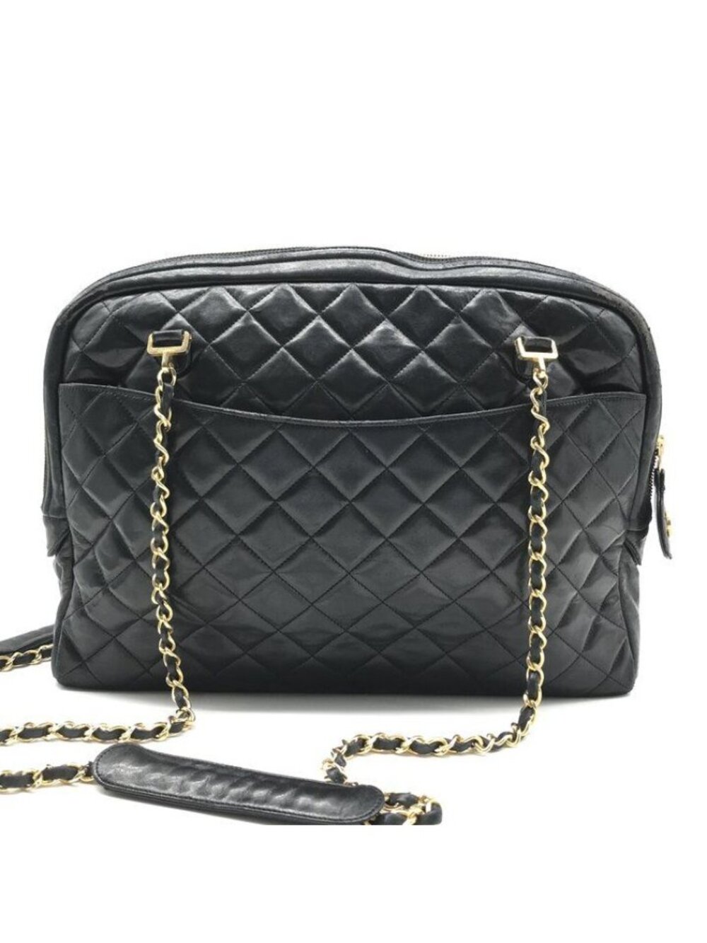 Chanel CC Logo Quilted Lambskin Chain Tote Black Purse - Picture 3 of 10
